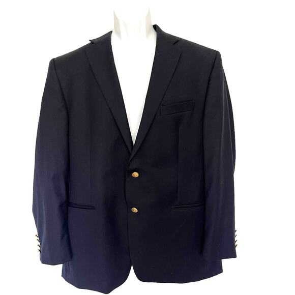 LAUREN RALPH LAUREN 100% Wool Mens Blazers Size 42R Navy 2 Gold Buttons Notch - Picture 1 of 15